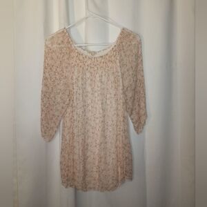 Gusy Womens Dainty Italy Silk Floral Blouse Large Pink Flowy Romantic Feminine